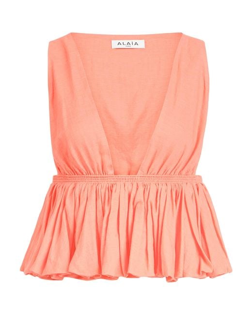 Alaïa Pink Cotton-Linen Peplum Top