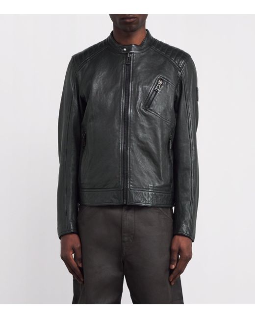 Belstaff Black Cheviot Leather V Racer Jacket for men