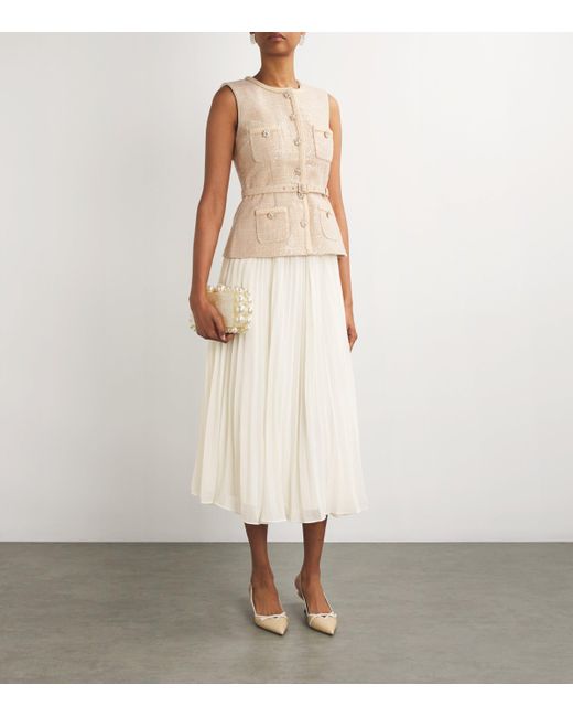 Self-Portrait White Sequin Bouclé Chiffon Midi Dress