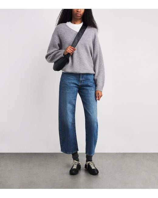 FRAME Gray Brushed Cashmere V-Neck Sweater