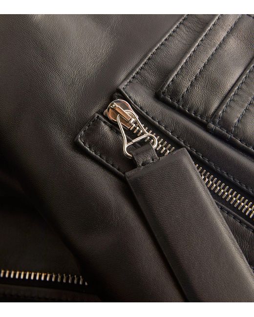 The Attico Black Leather Oversized Anja Bomber Jacket