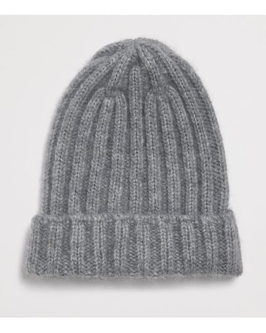 Johnstons Gray Cashmere-Silk Ribbed Beanie for men