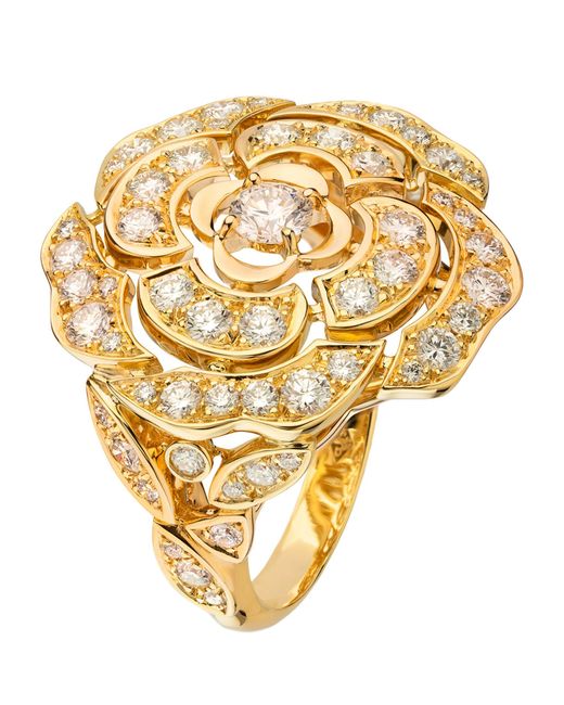 Chanel Metallic Yellow Gold And Diamond Camélia Ring