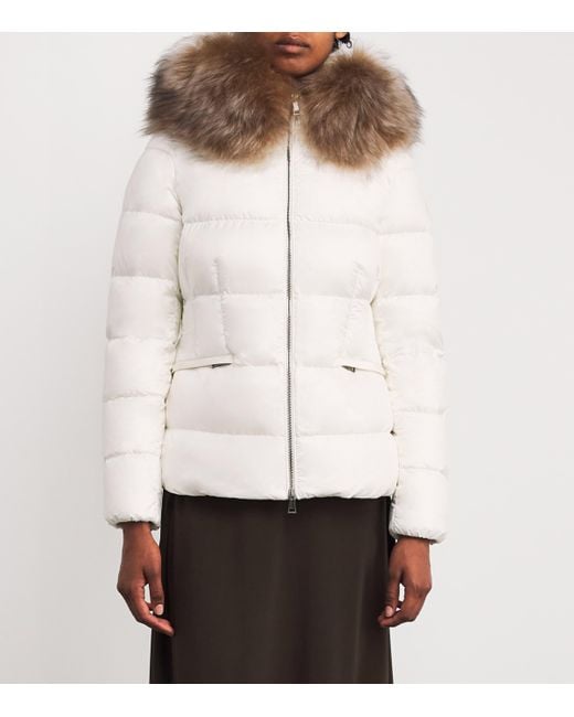 Moncler White Shearling-Trim Boed Puffer Jacket