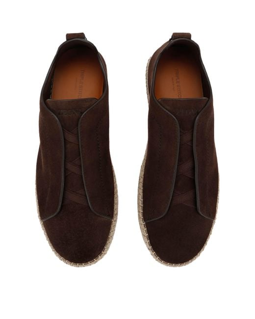Zegna Brown Suede Triple Stitch Espadrilles for men