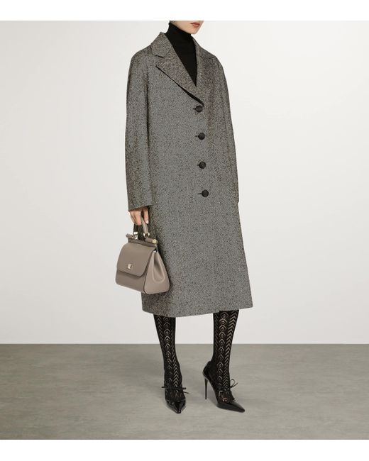 Dolce & Gabbana Gray Herringbone Wool-Blend Coat