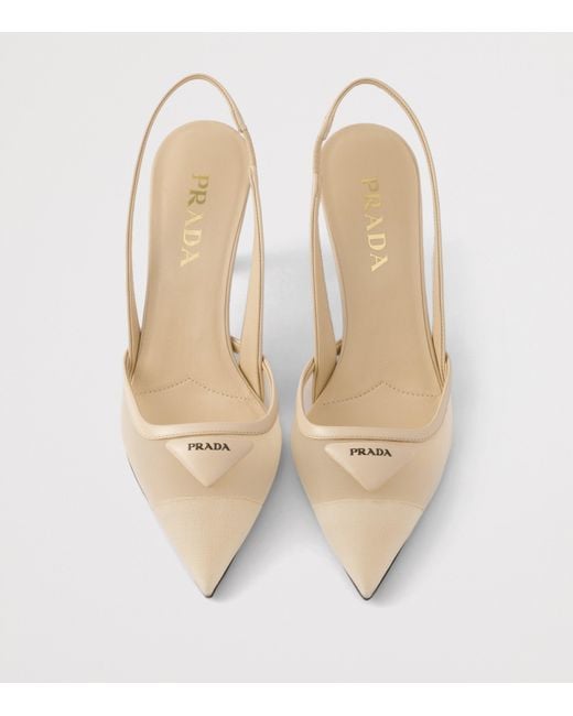 Prada Metallic Leather-Mesh Slingback Pumps 75