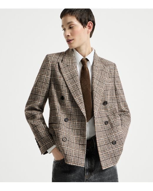 Brunello Cucinelli Brown Alpaca-Blend Check Blazer