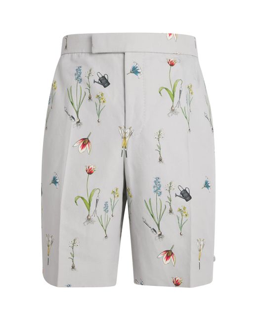 Thom Browne Gray Cotton-Linen Floral Tailored Shorts for men
