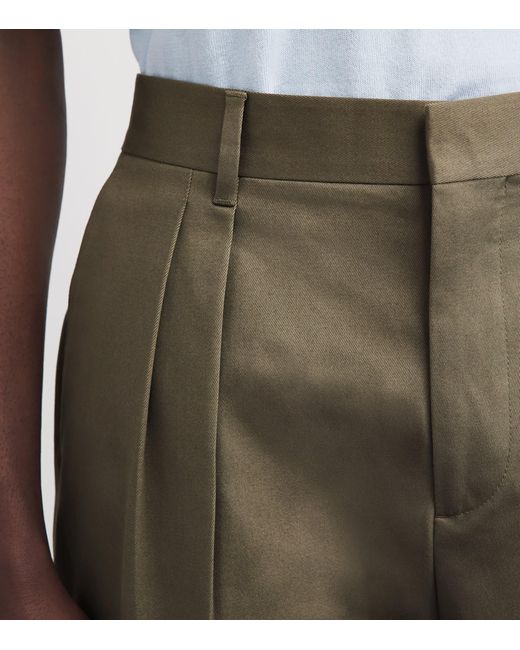 Paul Smith Green Cotton-Blend Pleated Wide-Leg Trousers for men