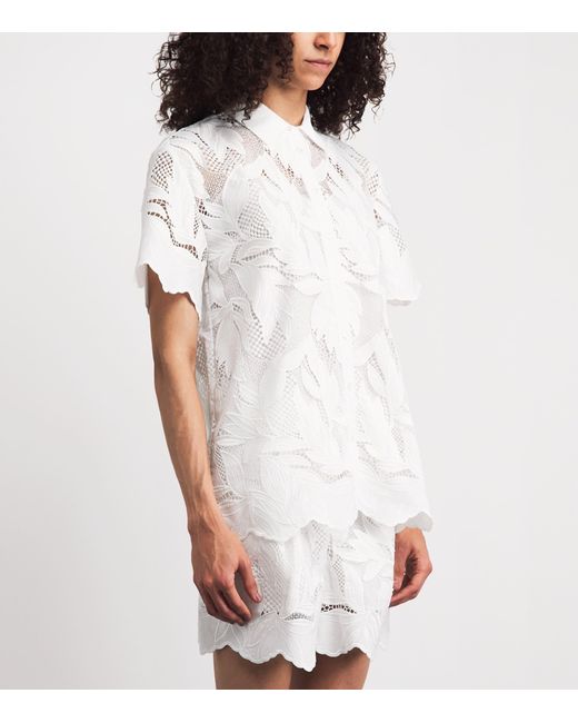 Erdem White Crochet Cutwork Short-Sleeve Shirt