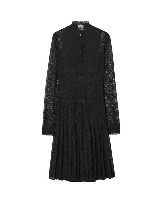Burberry Black Lace Check Midi Dress
