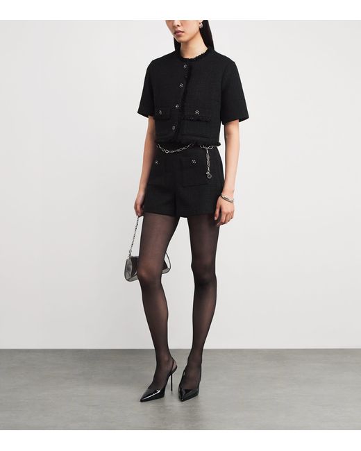 Maje Black Tweed Rhinestone-Embellished Jacket