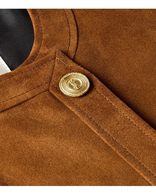 Saint Laurent Brown Suede Cassandre-Button Jacket