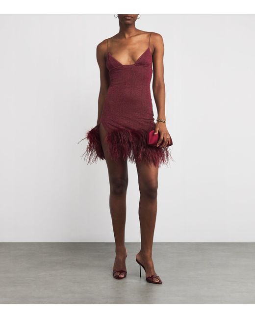 Oseree Red Lumière Feather Mini Dress