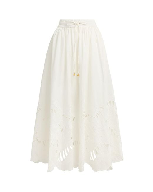 Zimmermann White Cotton Mahon Midi Skirt