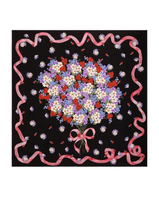 Dolce & Gabbana Black Silk Bouquet Print Foulard