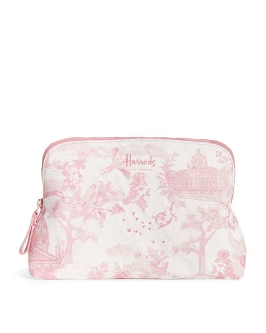 Harrods Pink Toile Half Moon Cosmetic Bag