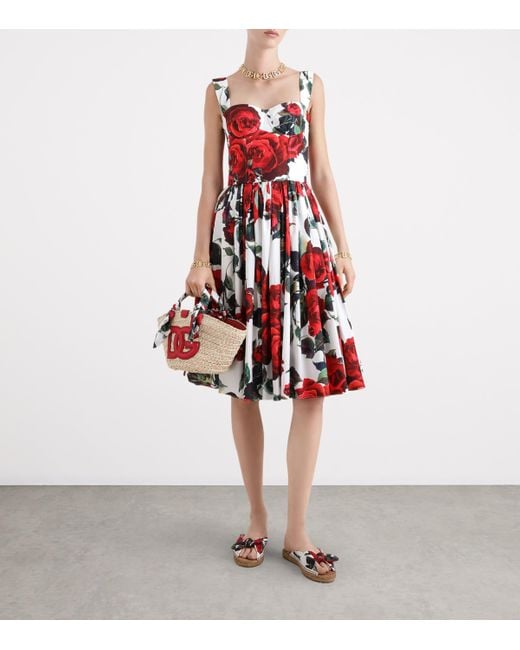 Dolce & Gabbana Red Calf-Length Corset Dress With Rose