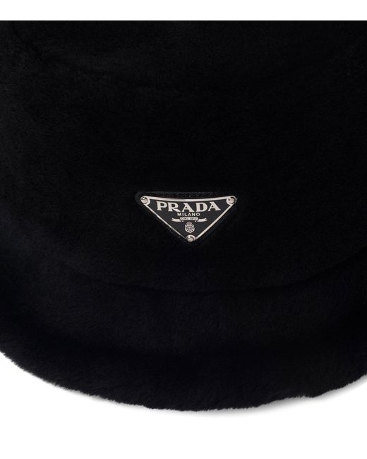 Prada Black Shearling Bucket Hat for men