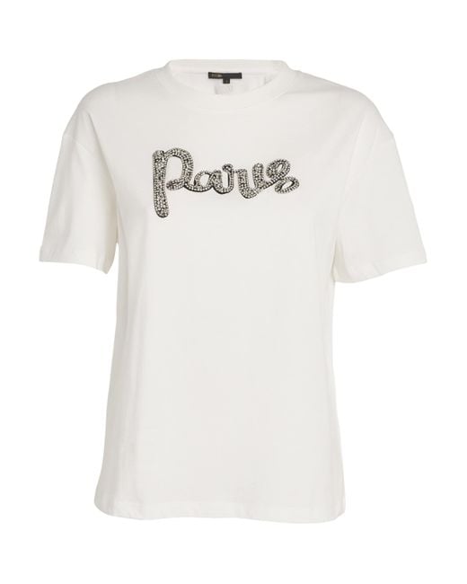 maje Paris Tシャツ T-shirt with embroidered Paris logo White For Women | Maje