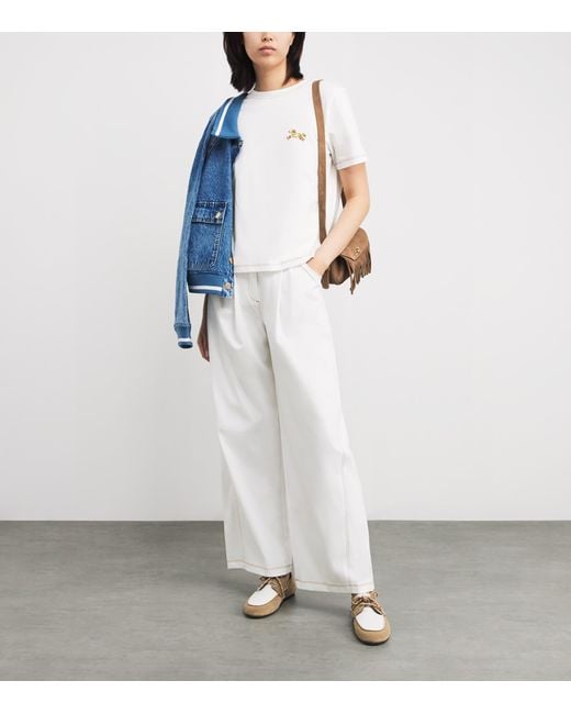 Sandro White Cotton Embellished T-Shirt