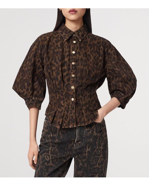 AllSaints Brown Denim Leopard Nancy Shirt