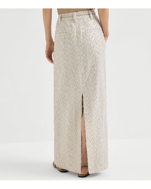 Brunello Cucinelli White Linen Sequinned Maxi Skirt