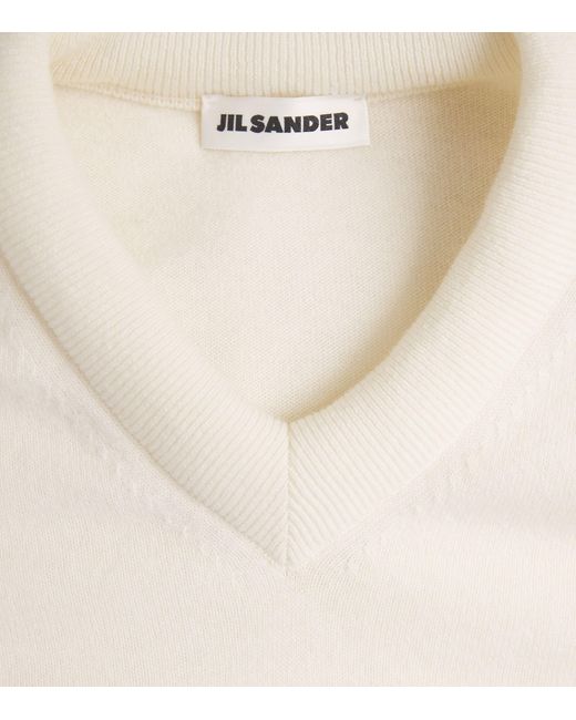 Jil Sander White Wool V-Neck Sweater for men