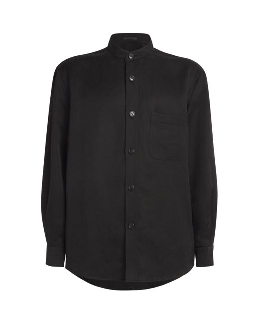 Giorgio Armani Black Lyocell-Linen Collarless Shirt for men