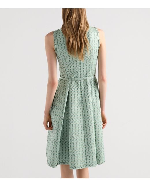 Prada Green Duchess Satin Floral Midi Dress