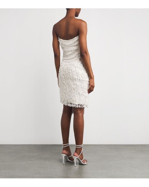 Pamella Roland White Beaded Strapless Mini Dress