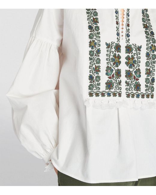 Weekend by Maxmara White Cotton-linen Embroidered Blouse