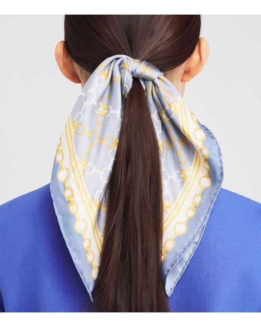 Harrods Blue Silk Chain Print Scarf