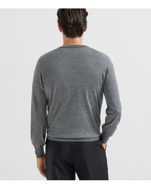 Brunello Cucinelli Gray Cashmere-Silk V-Neck Sweater for men