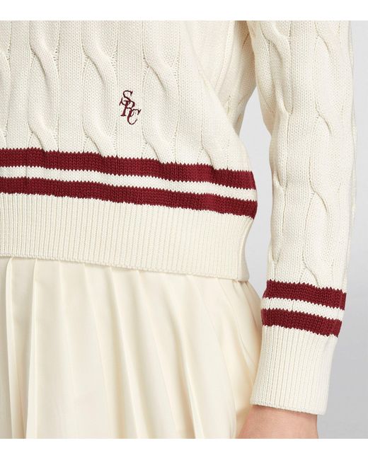 Sporty & Rich White V-neck Cable-knit Sweater