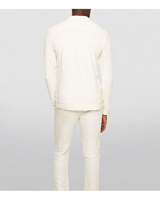 Orlebar Brown White Terry Long-sleeve Santino Polo Shirt for men