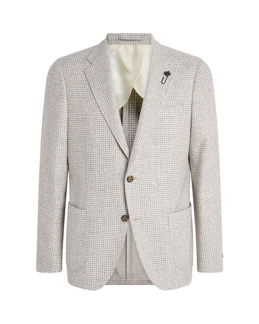 Lardini White Wool-Cashmere Check Blazer for men