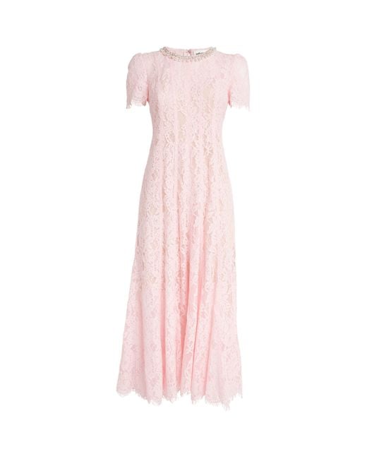knee length dresses for ladies Self Portrait Pink Guipure Lace Midi Dress – RAG REVOLUTION main image 0