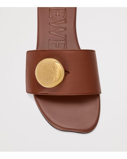 Loewe Brown Leather Pebble Slides