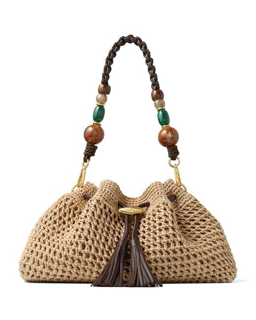 Jimmy Choo Metallic Medium Raffia Crochet Cinch Bucket Bag