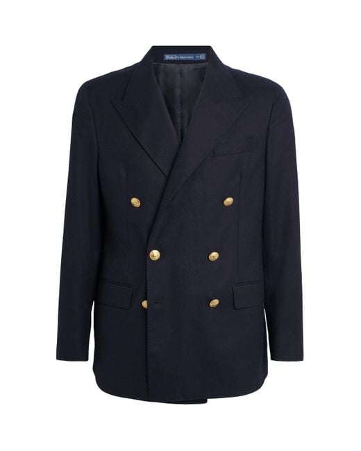 Polo Ralph Lauren Wool Double-Breasted Blazer in Blue for