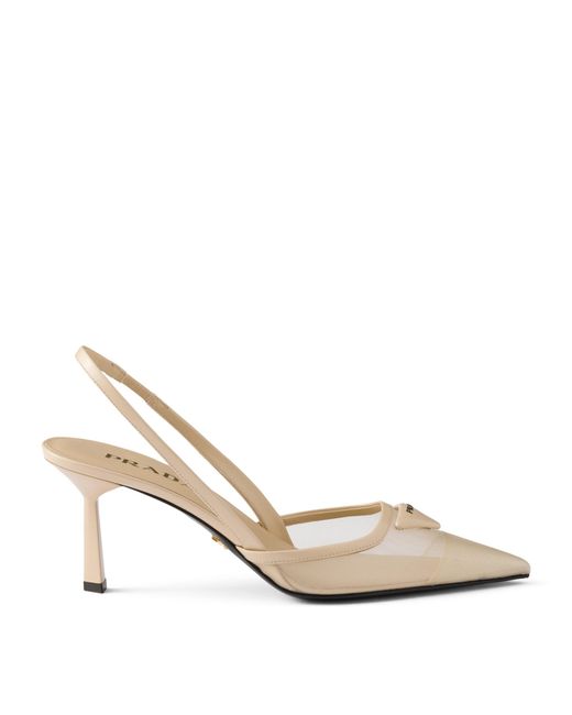 Prada Metallic Leather-Mesh Slingback Pumps 75