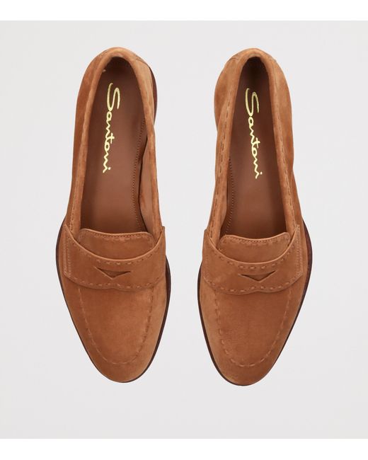 Santoni Brown Suede Marlene Dash Loafers