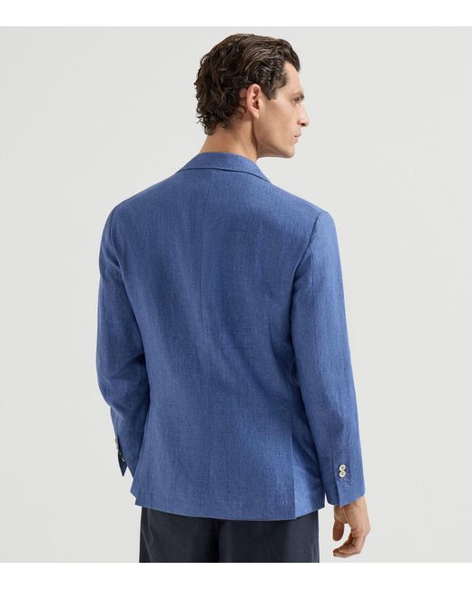 Brunello Cucinelli Blue Linen Single-Breasted Blazer for men