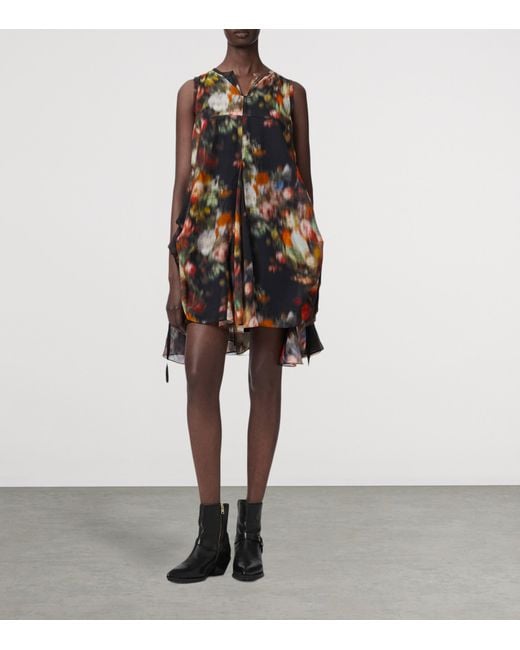 AllSaints Black Cotton Floral Sybil Mini Dress