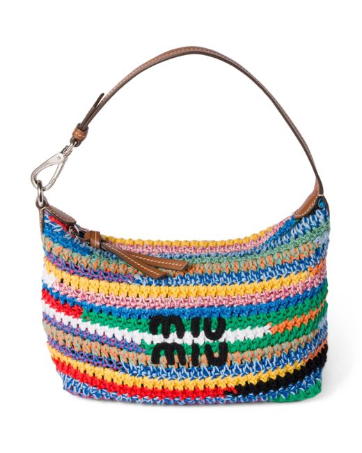 Miu Miu Blue Crochet-Leather Top-Handle Bag