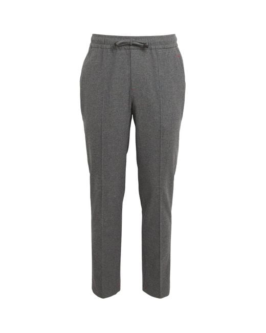 Isaia Gray Wool-Cashmere Drawstring Trousers for men