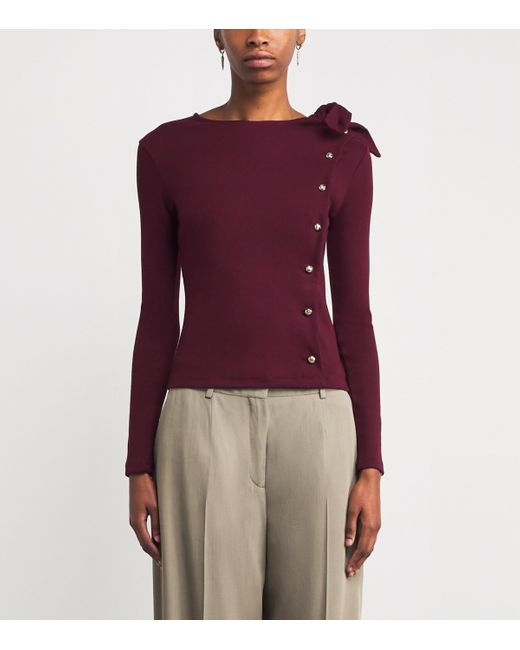 Claudie Pierlot Purple Cotton-Blend Bow-Detail Top