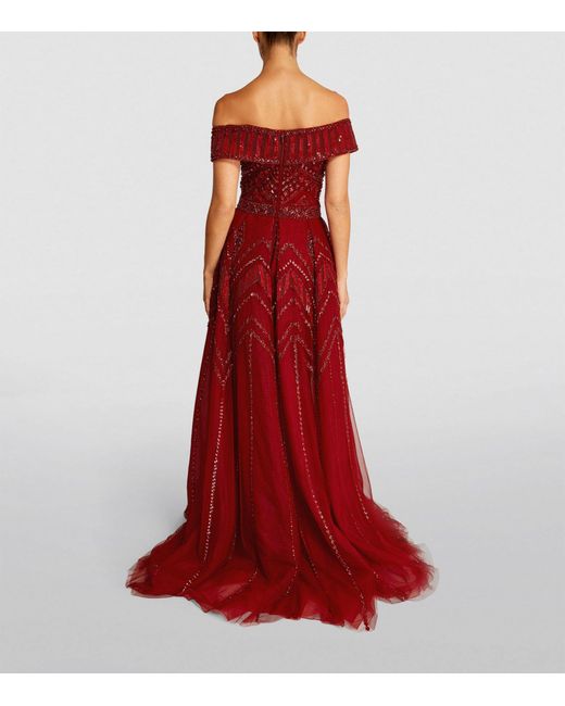 Zuhair Murad Embellished Off the shoulder Gown in Red Lyst UK